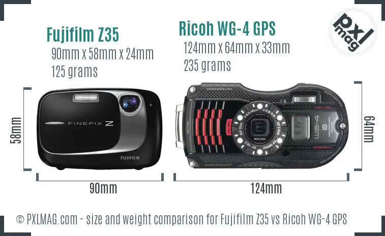 Fujifilm Z35 vs Ricoh WG-4 GPS size comparison