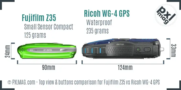 Fujifilm Z35 vs Ricoh WG-4 GPS top view buttons comparison