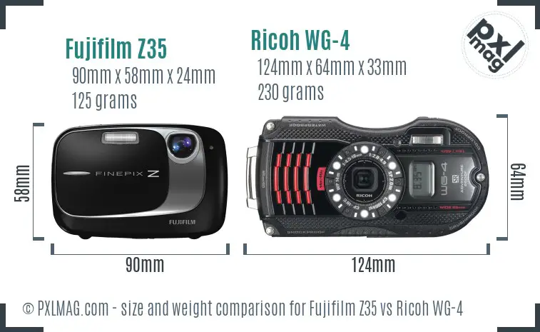 Fujifilm Z35 vs Ricoh WG-4 size comparison Fujifilm Z35 vs Ricoh WG-4 size comparison