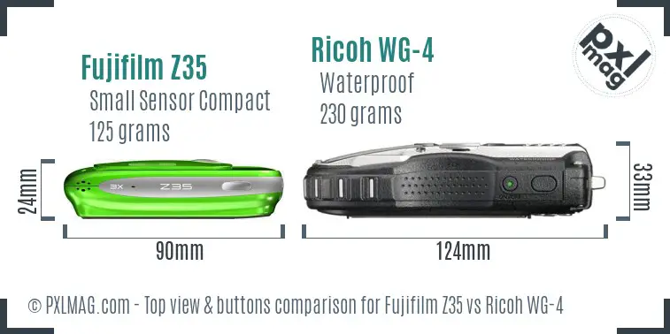 Fujifilm Z35 vs Ricoh WG-4 top view buttons comparison Fujifilm Z35 vs Ricoh WG-4 top view buttons comparison