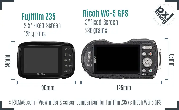 Fujifilm Z35 vs Ricoh WG-5 GPS Screen and Viewfinder comparison