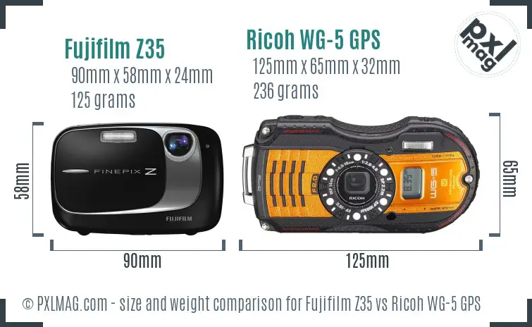 Fujifilm Z35 vs Ricoh WG-5 GPS size comparison