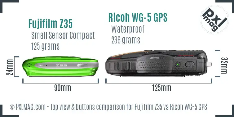 Fujifilm Z35 vs Ricoh WG-5 GPS top view buttons comparison