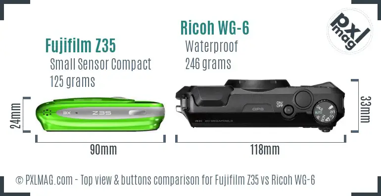 Fujifilm Z35 vs Ricoh WG-6 top view buttons comparison