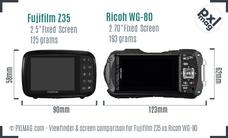 Fujifilm Z35 vs Ricoh WG-80 Screen and Viewfinder comparison