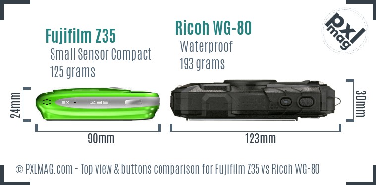 Fujifilm Z35 vs Ricoh WG-80 top view buttons comparison