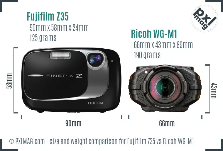 Fujifilm Z35 vs Ricoh WG-M1 size comparison