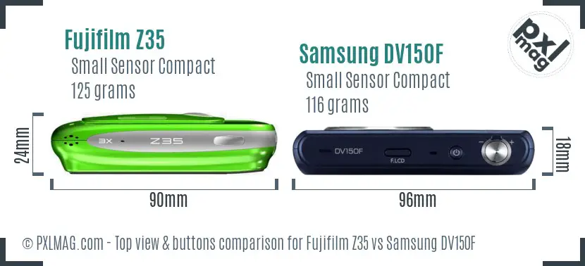 Fujifilm Z35 vs Samsung DV150F top view buttons comparison Fujifilm Z35 vs Samsung DV150F top view buttons comparison