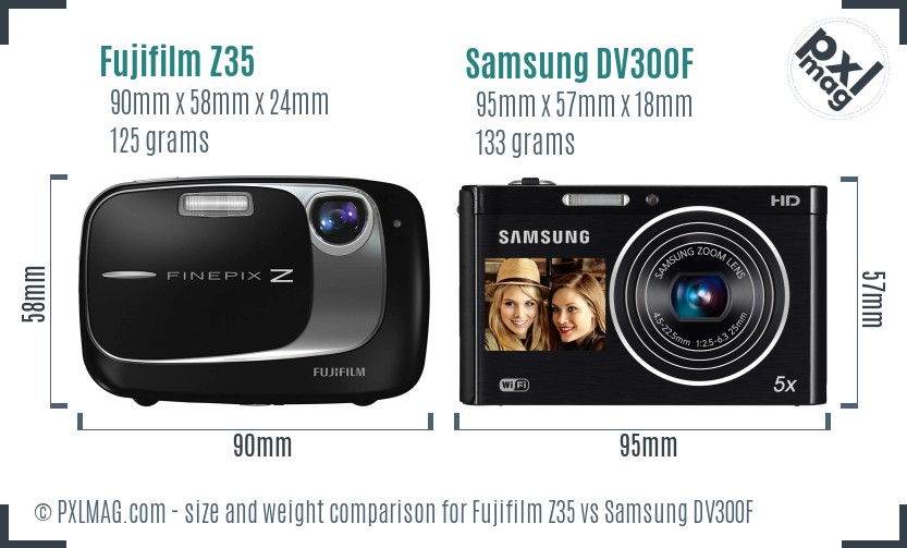 Fujifilm Z35 vs Samsung DV300F size comparison