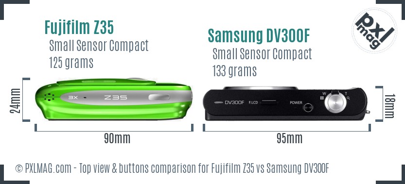 Fujifilm Z35 vs Samsung DV300F top view buttons comparison