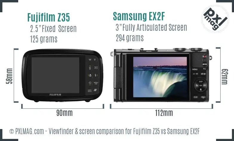 Fujifilm Z35 vs Samsung EX2F Screen and Viewfinder comparison