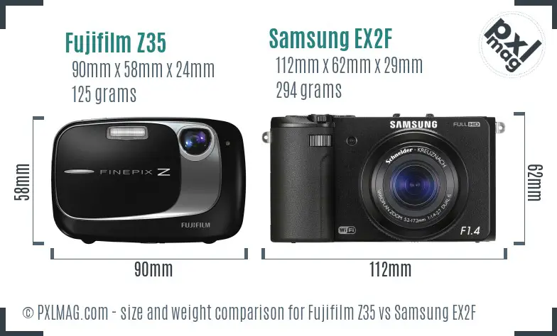 Fujifilm Z35 vs Samsung EX2F size comparison