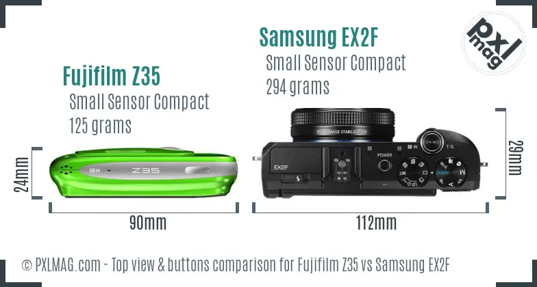 Fujifilm Z35 vs Samsung EX2F top view buttons comparison