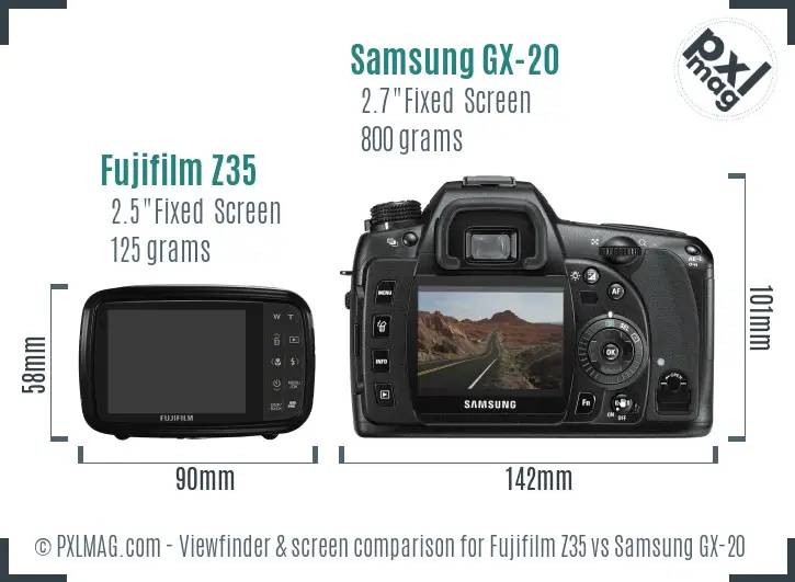 Fujifilm Z35 vs Samsung GX-20 Screen and Viewfinder comparison
