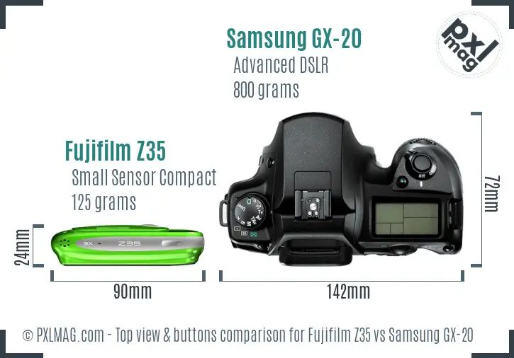 Fujifilm Z35 vs Samsung GX-20 top view buttons comparison