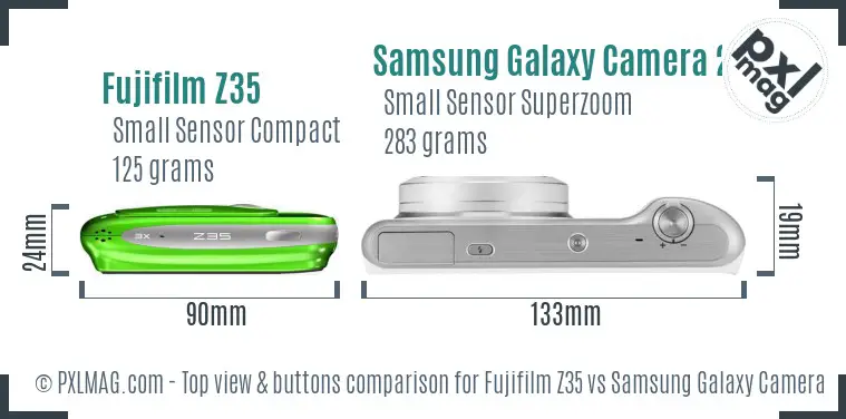 Fujifilm Z35 vs Samsung Galaxy Camera 2 top view buttons comparison