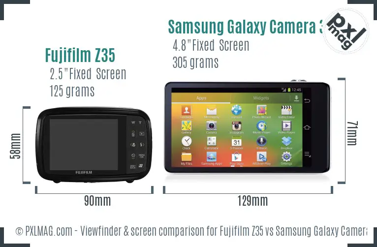 Fujifilm Z35 vs Samsung Galaxy Camera 3G Screen and Viewfinder comparison