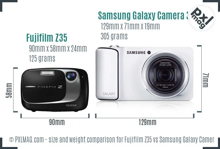 Fujifilm Z35 vs Samsung Galaxy Camera 3G size comparison
