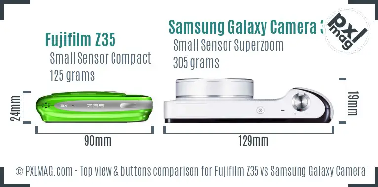 Fujifilm Z35 vs Samsung Galaxy Camera 3G top view buttons comparison
