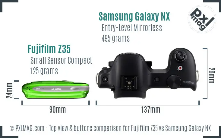 Fujifilm Z35 vs Samsung Galaxy NX top view buttons comparison