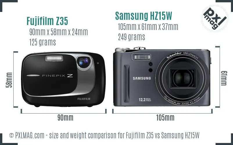 Fujifilm Z35 vs Samsung HZ15W size comparison