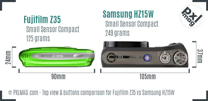 Fujifilm Z35 vs Samsung HZ15W top view buttons comparison