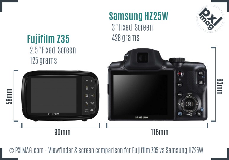 Fujifilm Z35 vs Samsung HZ25W Screen and Viewfinder comparison