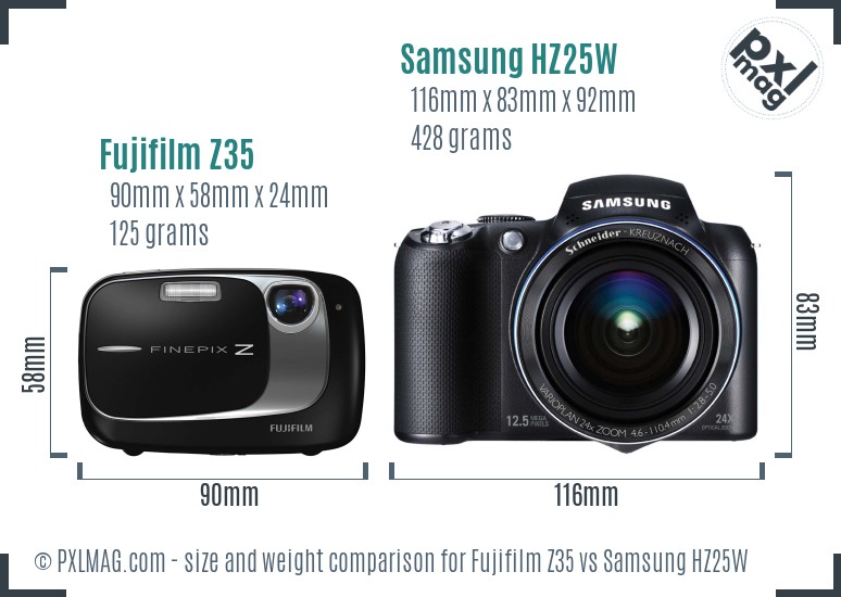 Fujifilm Z35 vs Samsung HZ25W size comparison