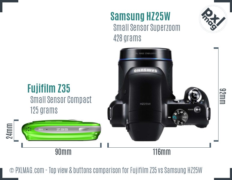 Fujifilm Z35 vs Samsung HZ25W top view buttons comparison