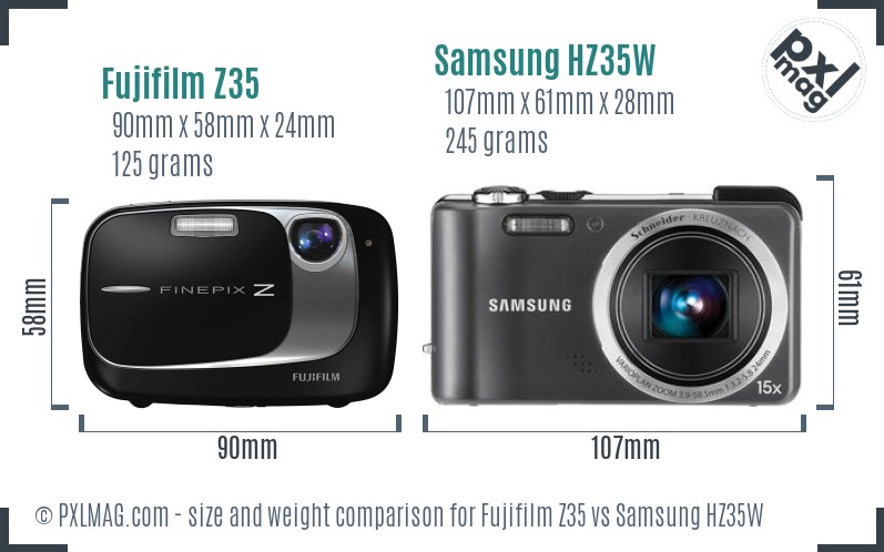 Fujifilm Z35 vs Samsung HZ35W size comparison