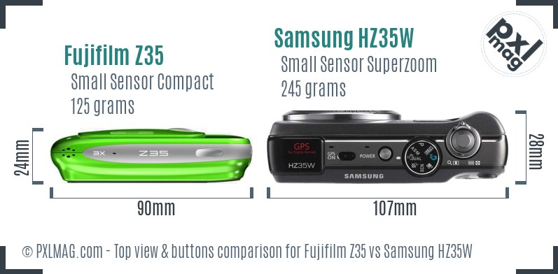 Fujifilm Z35 vs Samsung HZ35W top view buttons comparison