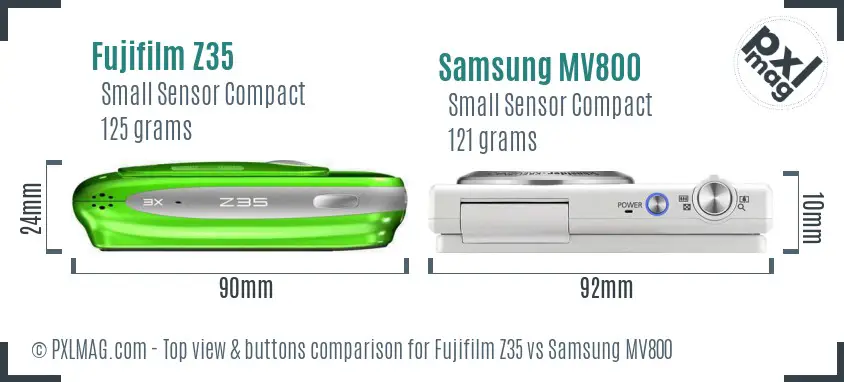 Fujifilm Z35 vs Samsung MV800 top view buttons comparison Fujifilm Z35 vs Samsung MV800 top view buttons comparison