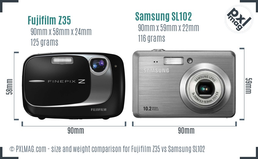 Fujifilm Z35 vs Samsung SL102 size comparison