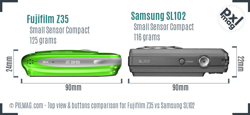 Fujifilm Z35 vs Samsung SL102 top view buttons comparison