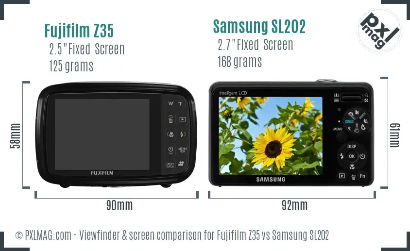 Fujifilm Z35 vs Samsung SL202 Screen and Viewfinder comparison