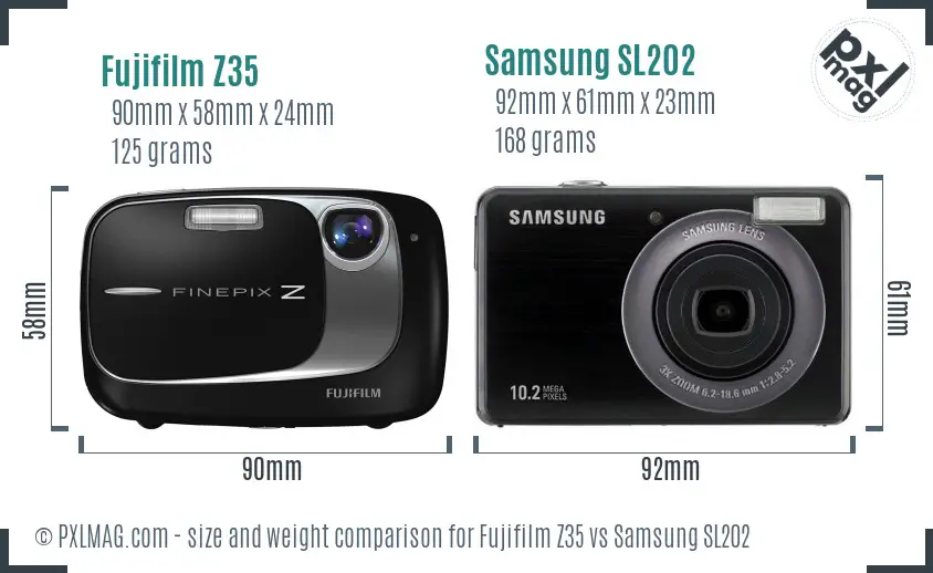 Fujifilm Z35 vs Samsung SL202 size comparison