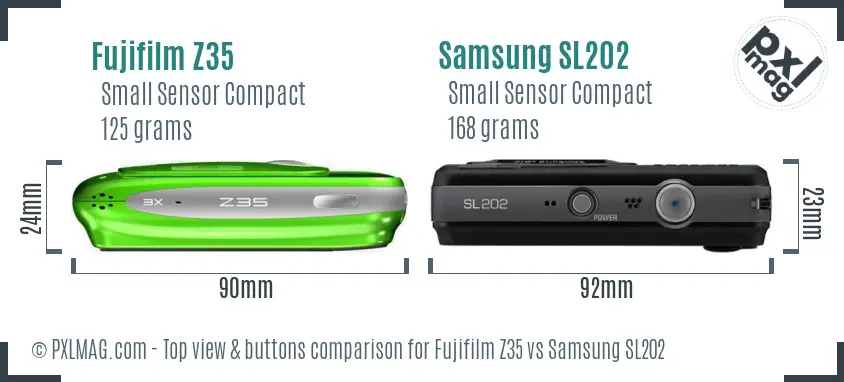 Fujifilm Z35 vs Samsung SL202 top view buttons comparison
