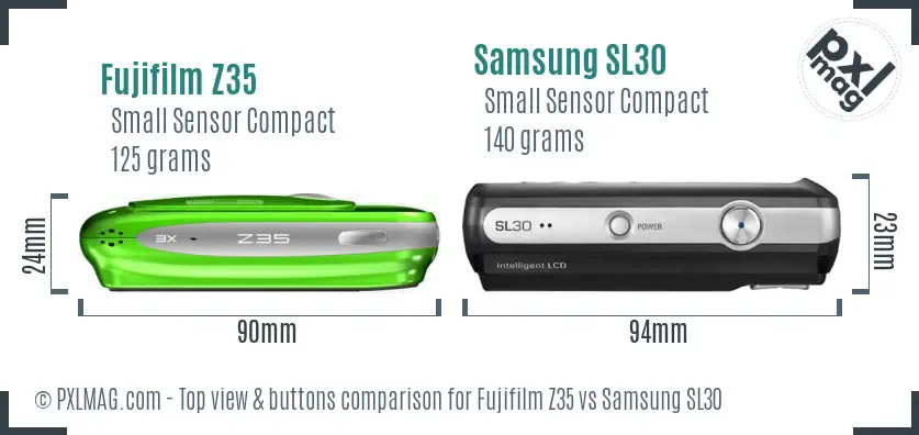 Fujifilm Z35 vs Samsung SL30 top view buttons comparison Fujifilm Z35 vs Samsung SL30 top view buttons comparison