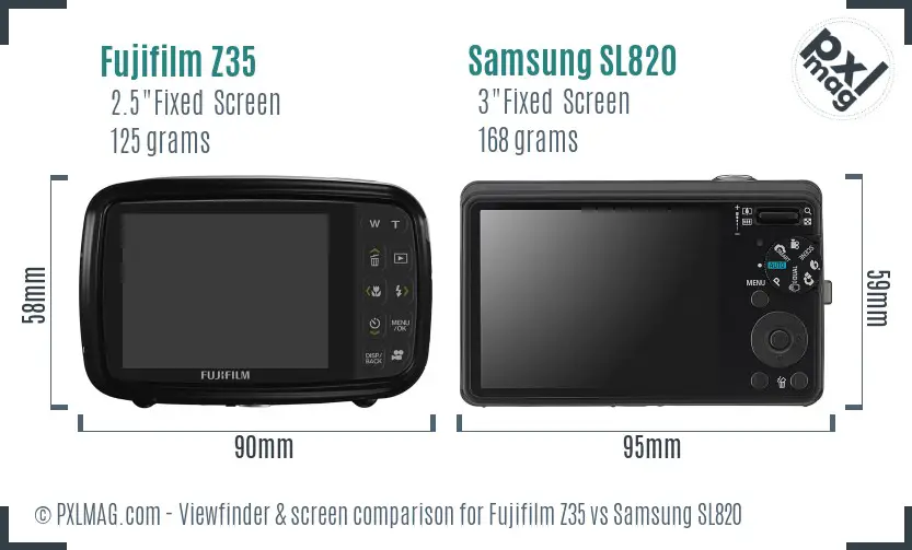 Fujifilm Z35 vs Samsung SL820 Screen and Viewfinder comparison