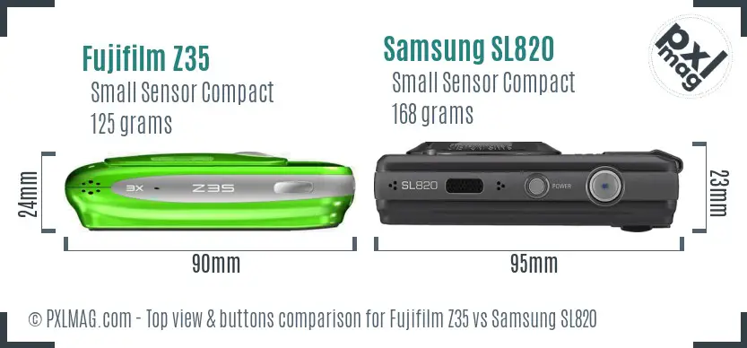 Fujifilm Z35 vs Samsung SL820 top view buttons comparison