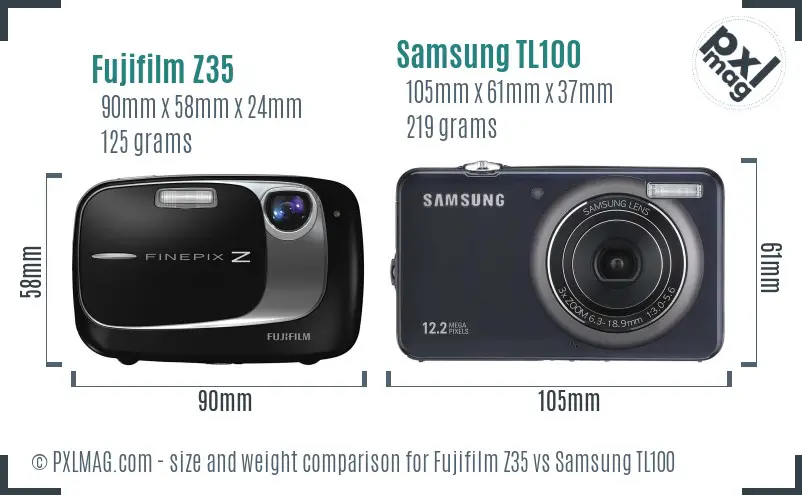 Fujifilm Z35 vs Samsung TL100 size comparison