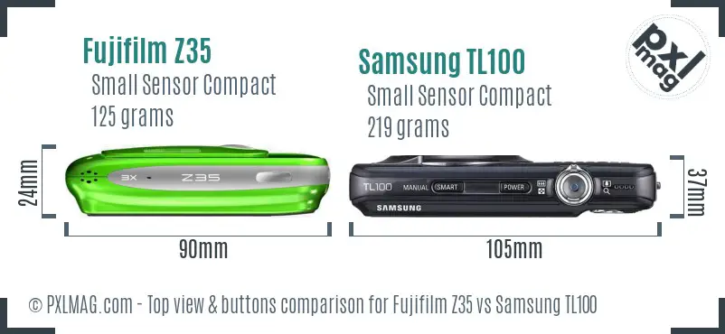 Fujifilm Z35 vs Samsung TL100 top view buttons comparison