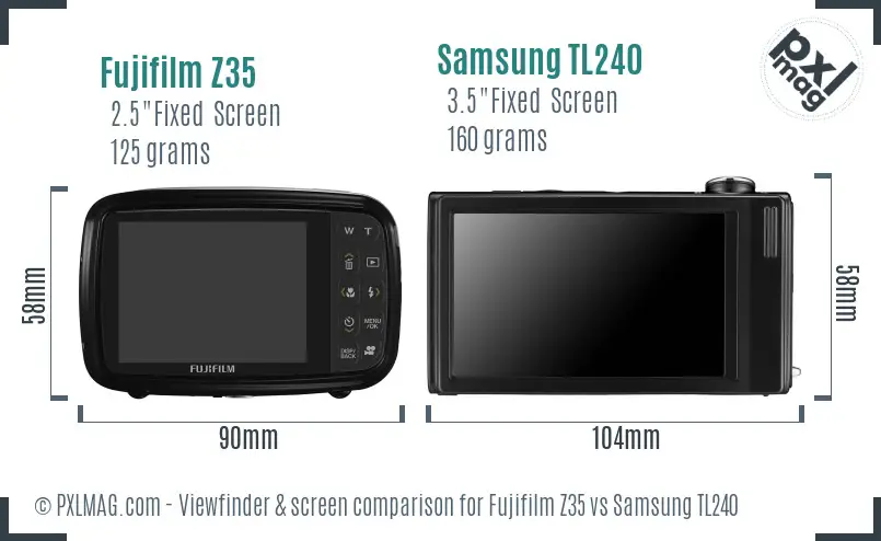 Fujifilm Z35 vs Samsung TL240 Screen and Viewfinder comparison
