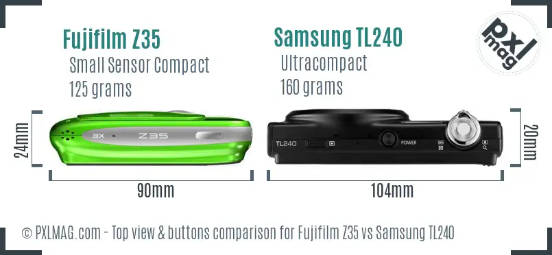 Fujifilm Z35 vs Samsung TL240 top view buttons comparison