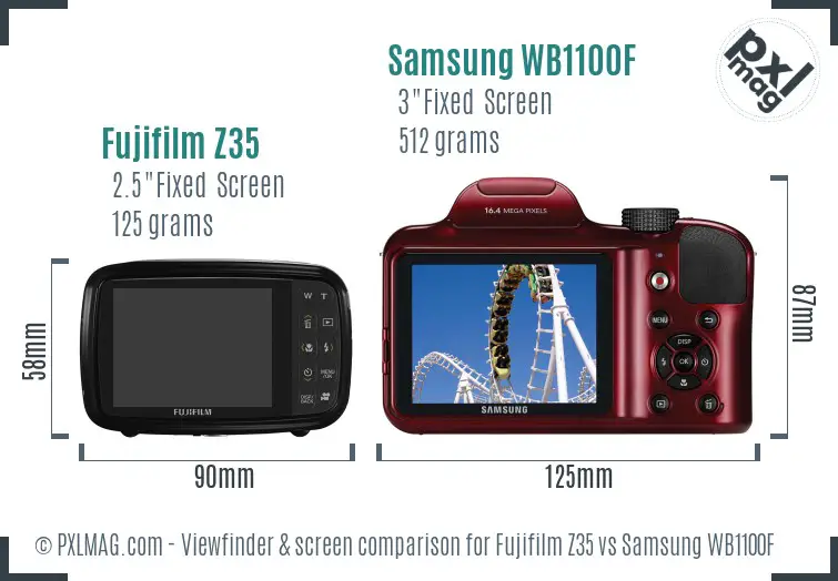 Fujifilm Z35 vs Samsung WB1100F Screen and Viewfinder comparison