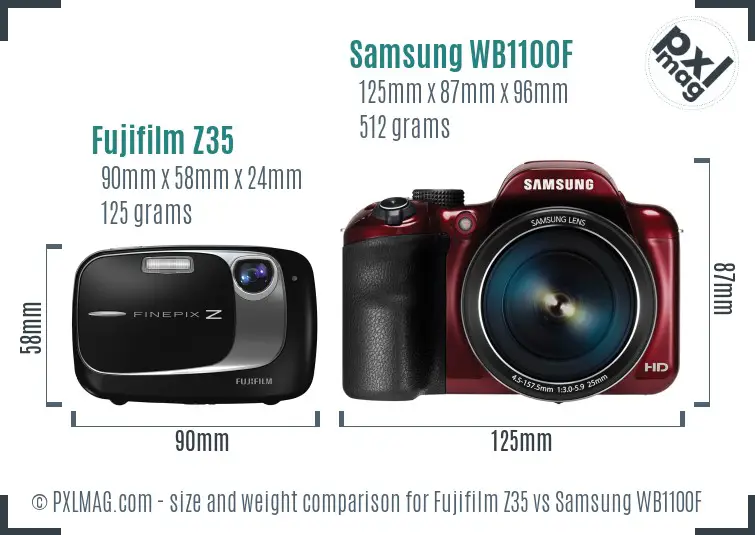 Fujifilm Z35 vs Samsung WB1100F size comparison