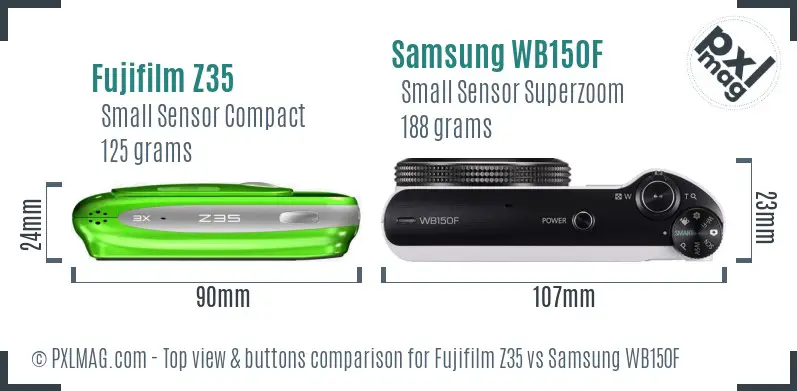 Fujifilm Z35 vs Samsung WB150F top view buttons comparison Fujifilm Z35 vs Samsung WB150F top view buttons comparison