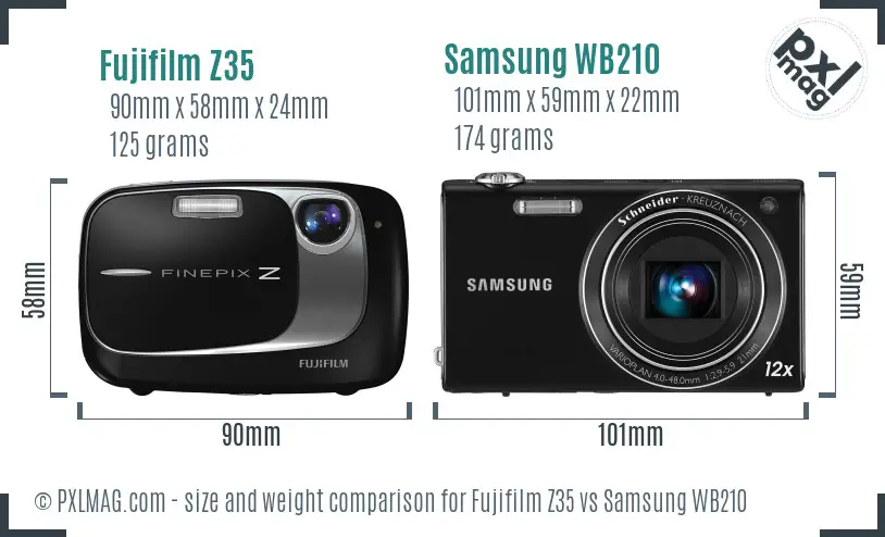 Fujifilm Z35 vs Samsung WB210 size comparison