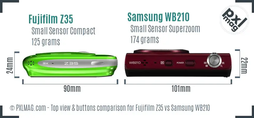 Fujifilm Z35 vs Samsung WB210 top view buttons comparison