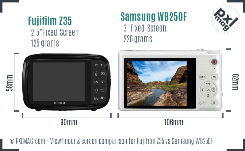 Fujifilm Z35 vs Samsung WB250F Screen and Viewfinder comparison